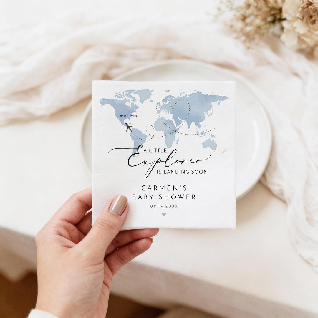 CARMEN Little Explorer Blue Map Baby Shower Napkins