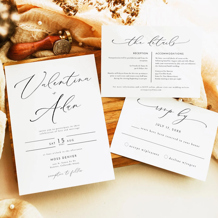 VALENTINA Elegant Calligraphy Wedding 3 Piece Suite