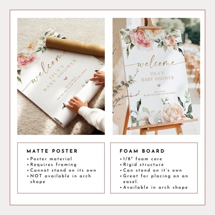 ISLA Pink Floral & Gold Elegant Baby Shower Welcome Sign