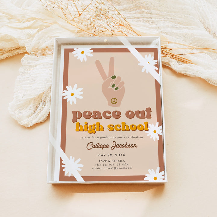 STEVIE Peace Out High School 70s Retro Graduation Invitation