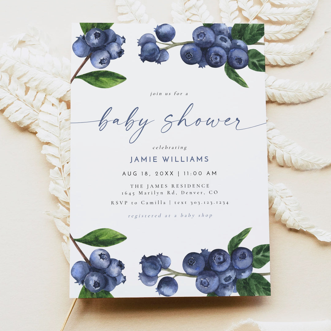 JAMIE Blueberry A Berry Sweet Baby On the Way Baby Shower Invitation Suite