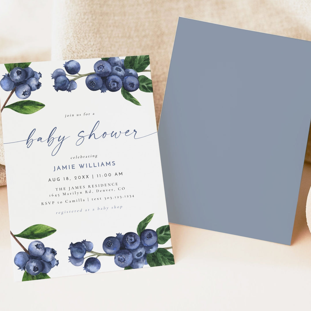 JAMIE Blueberry A Berry Sweet Baby On the Way Baby Shower Invitation Suite