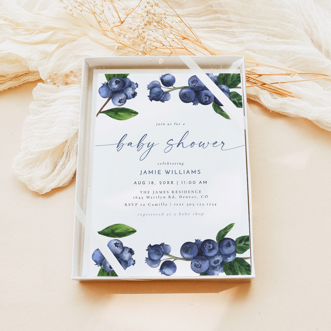 JAMIE Blueberry A Berry Sweet Baby On the Way Baby Shower Invitation Suite