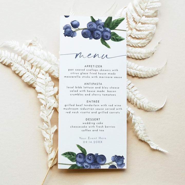 JAMIE Watercolor Blueberry Menu Cards