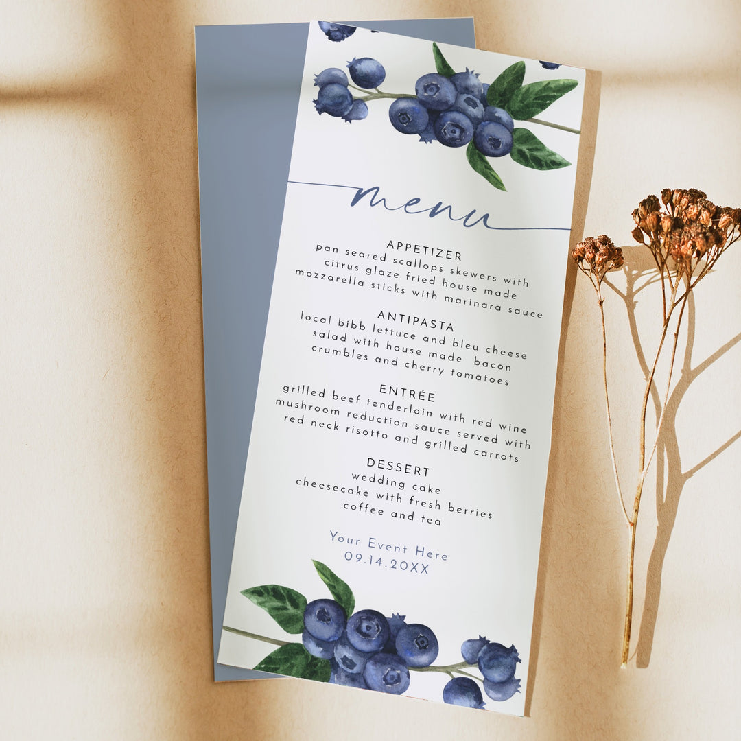 JAMIE Watercolor Blueberry Menu Cards