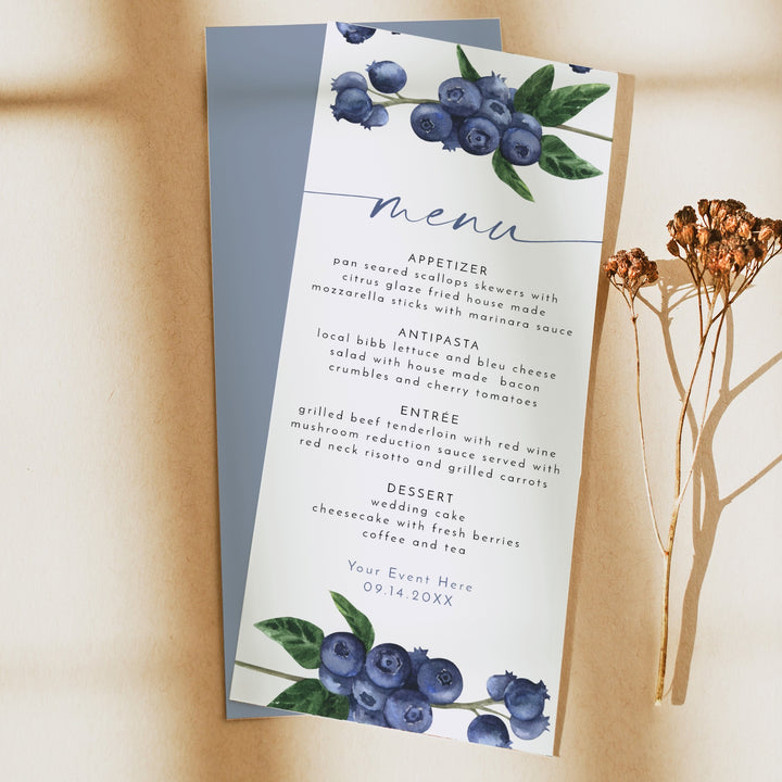 JAMIE Watercolor Blueberry Menu Cards