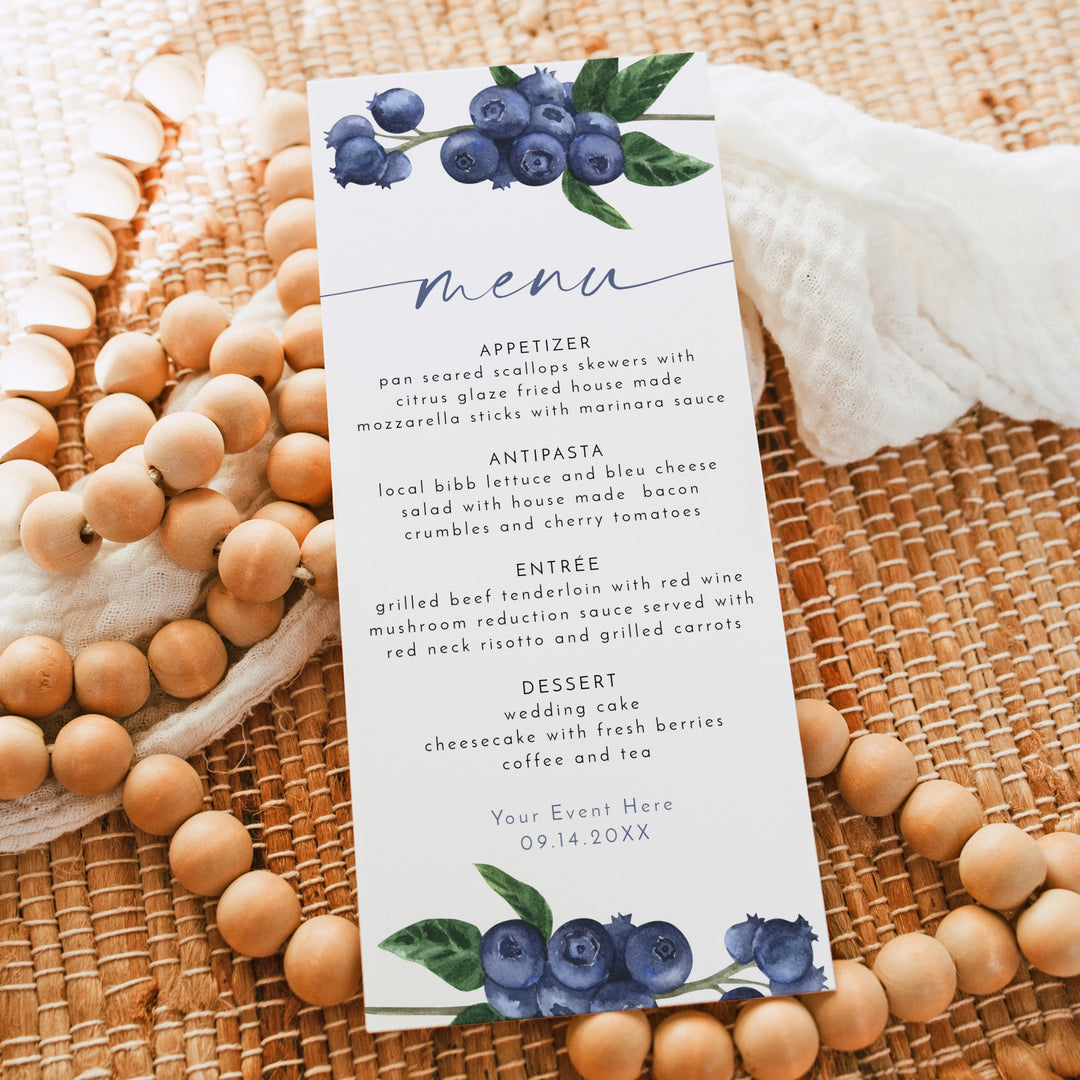 JAMIE Watercolor Blueberry Menu Cards