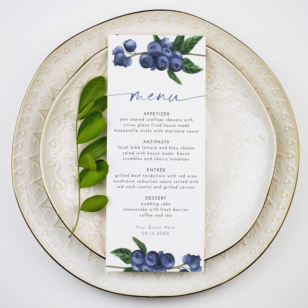 JAMIE Watercolor Blueberry Menu Cards