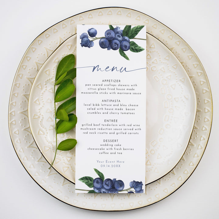 JAMIE Watercolor Blueberry Menu Cards