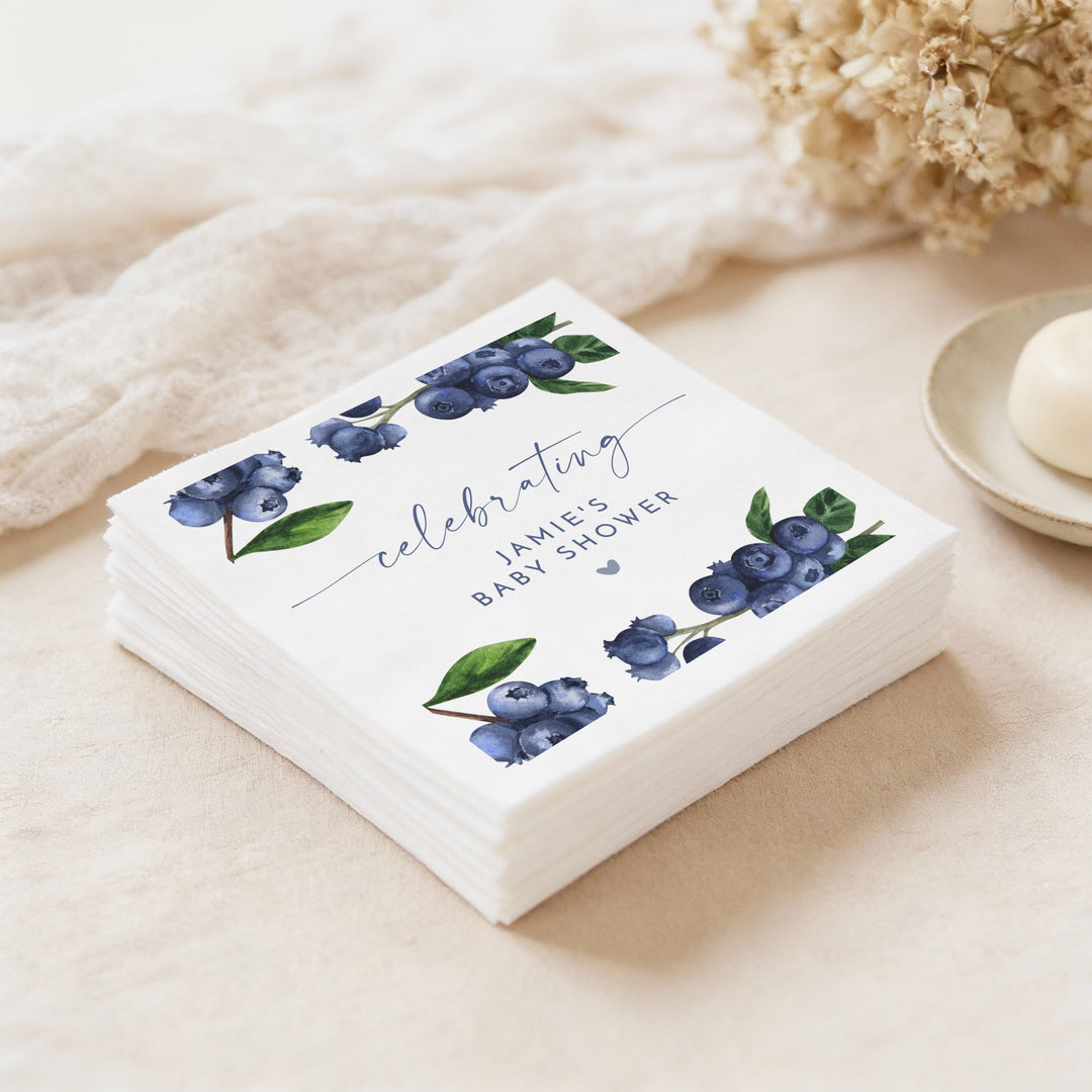 JAMIE Personalized Blueberry A Berry Sweet Baby On the Way Baby Shower Napkins