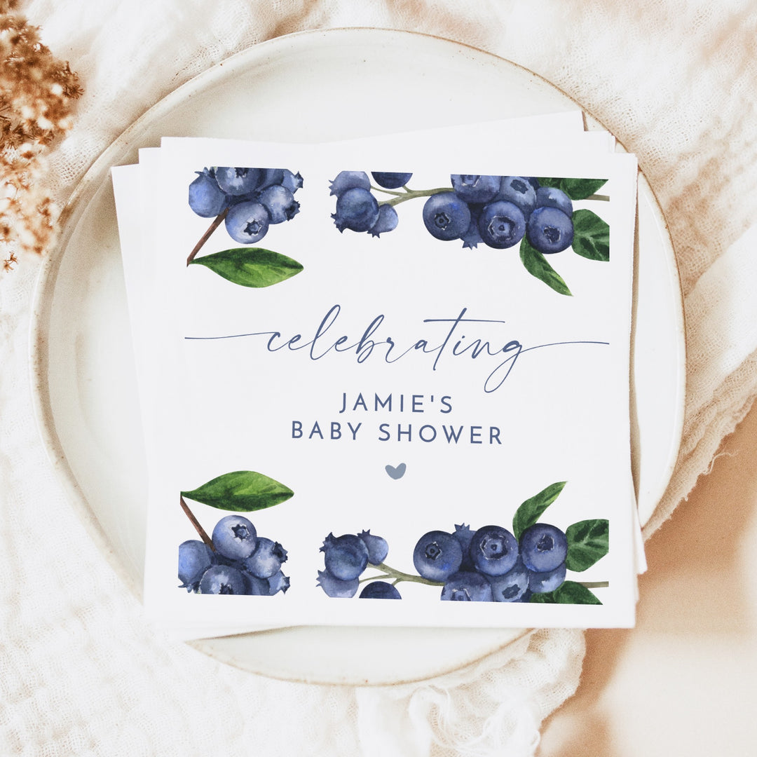 JAMIE Personalized Blueberry A Berry Sweet Baby On the Way Baby Shower Napkins