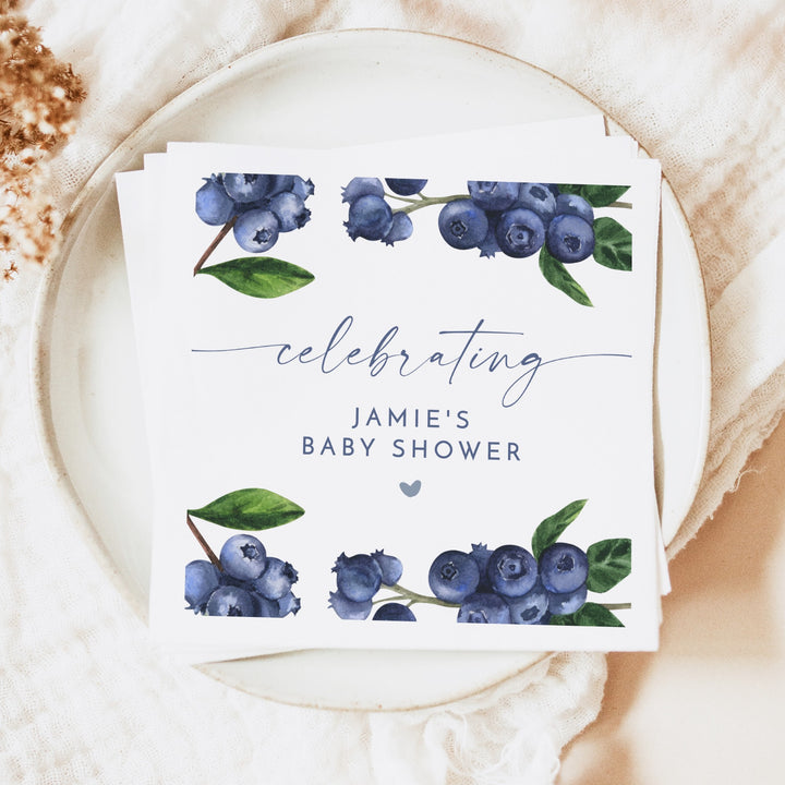 JAMIE Personalized Blueberry A Berry Sweet Baby On the Way Baby Shower Napkins