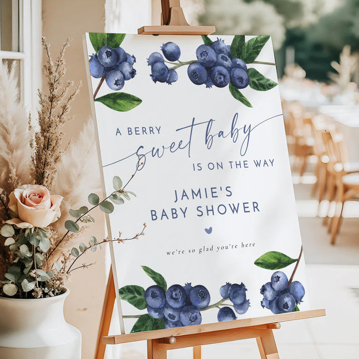 JAMIE A Berry Sweet Baby On the Way Blueberry Baby Shower Welcome Sign