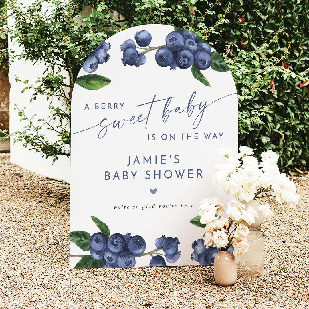 JAMIE A Berry Sweet Baby On the Way Blueberry Baby Shower Welcome Sign