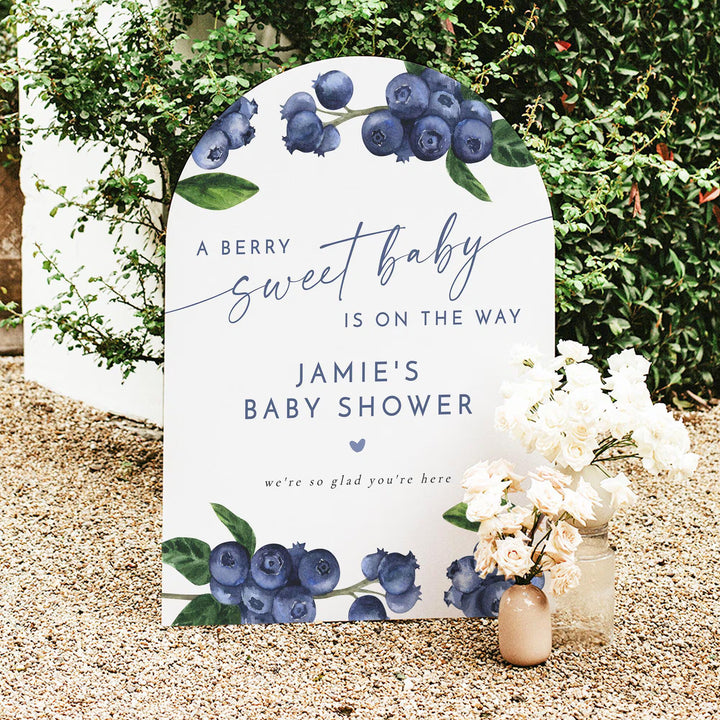 JAMIE A Berry Sweet Baby On the Way Blueberry Baby Shower Welcome Sign