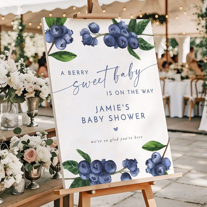 JAMIE A Berry Sweet Baby On the Way Blueberry Baby Shower Welcome Sign