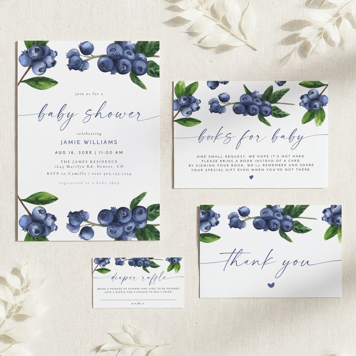 JAMIE Blueberry A Berry Sweet Baby On the Way Baby Shower Invitation Suite