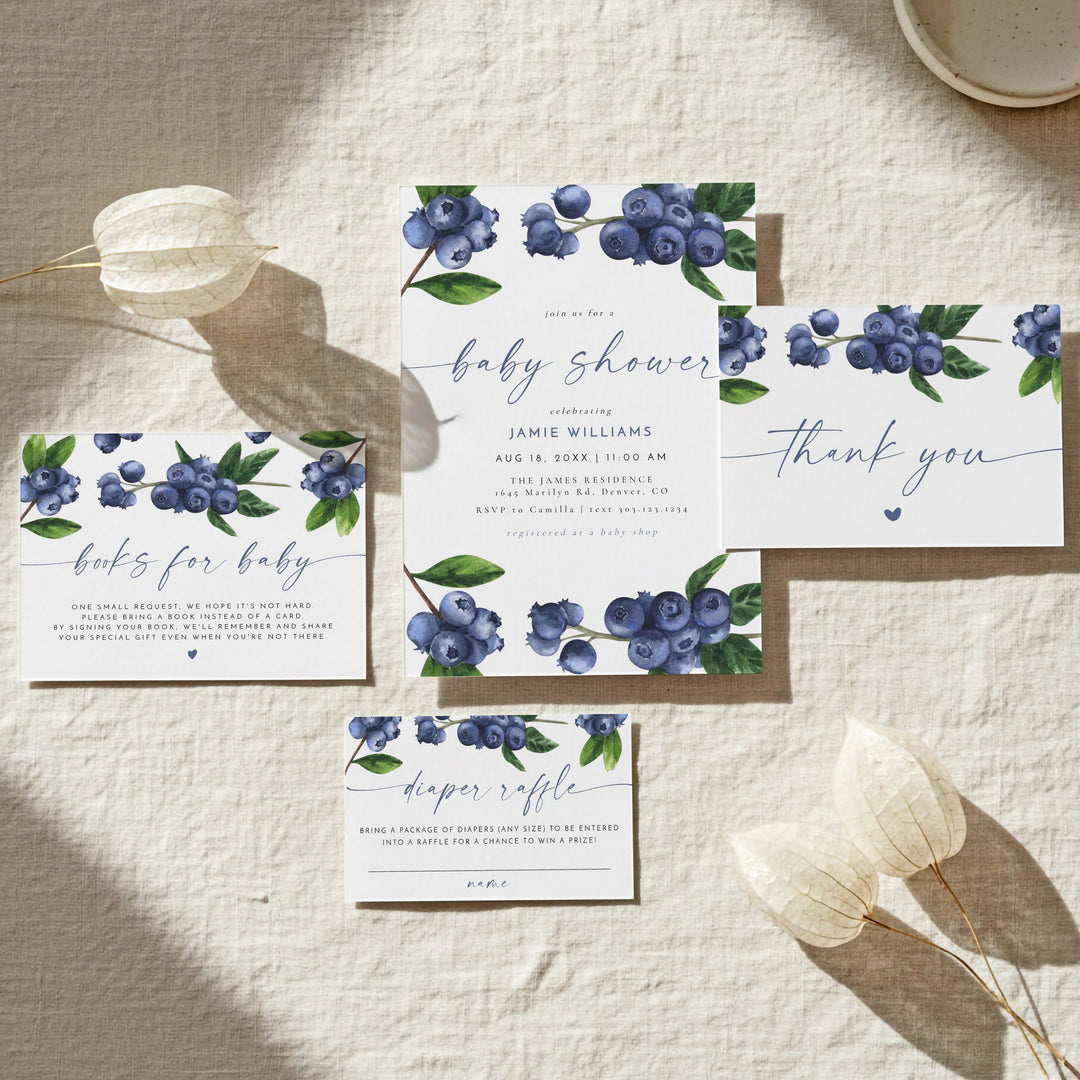 JAMIE Blueberry A Berry Sweet Baby On the Way Baby Shower Invitation Suite
