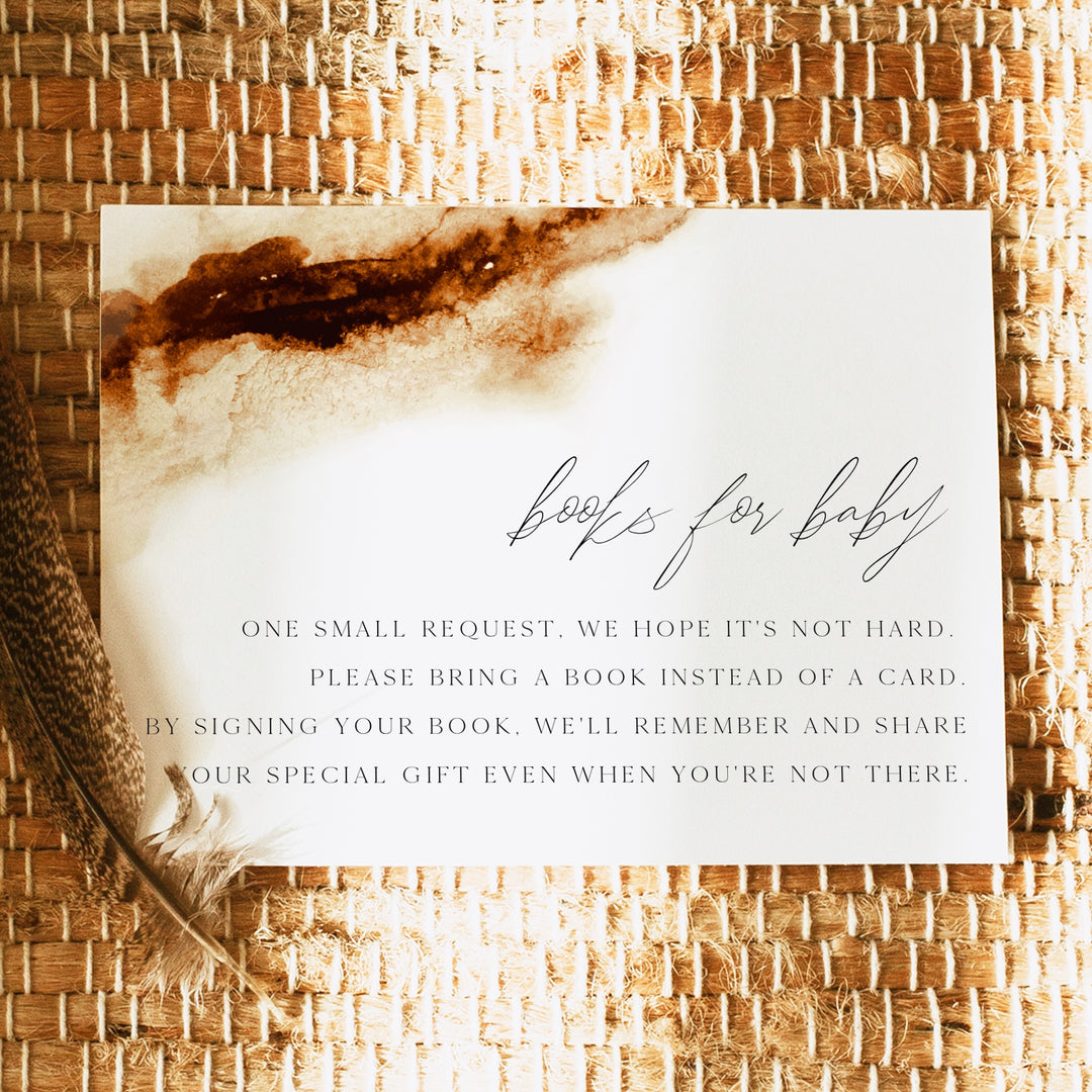 JAYLA Rustic Boho Copper Watercolor Baby Shower Books for Baby Card
