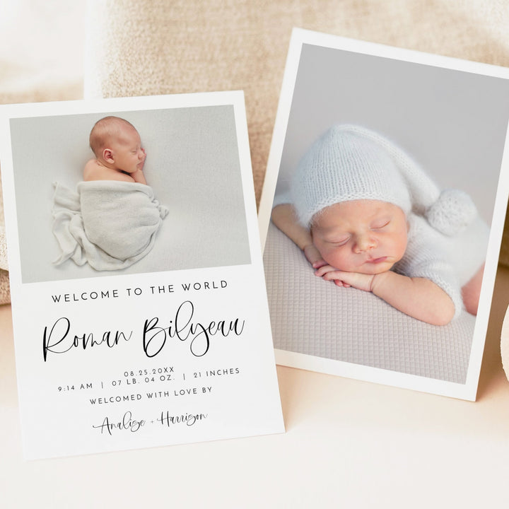 JOLIE Black & White Modern Welcome to the World Gender Neutral Birth Announcement Card