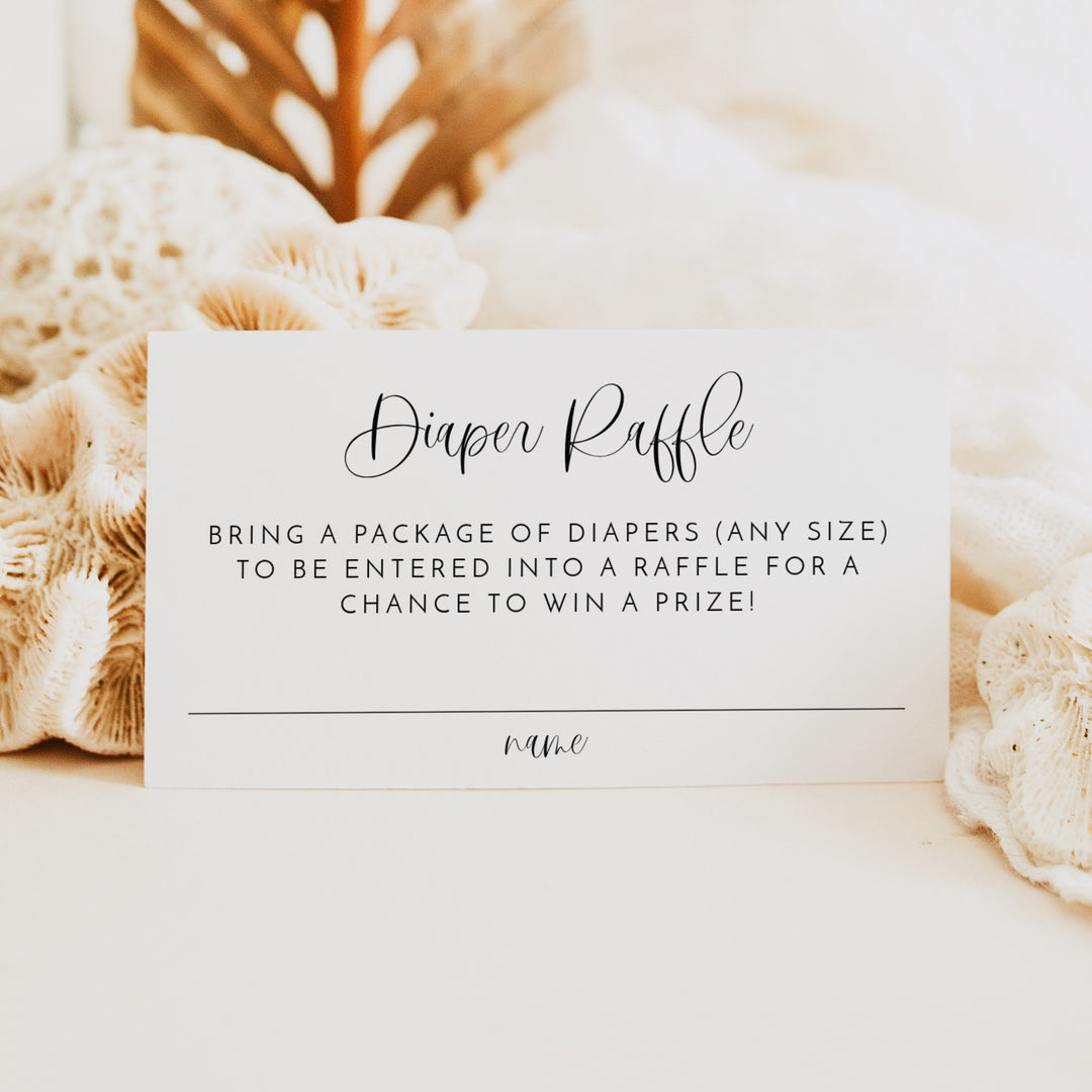 JOLIE Oh Baby Black & White Minimalist Baby Shower Diaper Raffle Tickets