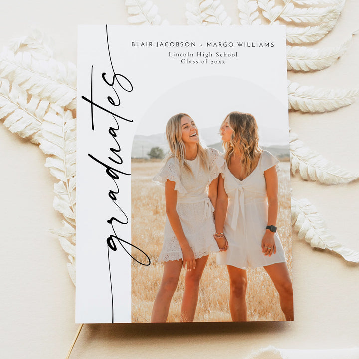 BLAIR Minimalist Black & White Photo Double Graduation Party Invitation