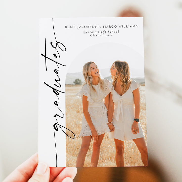 BLAIR Minimalist Black & White Photo Double Graduation Party Invitation
