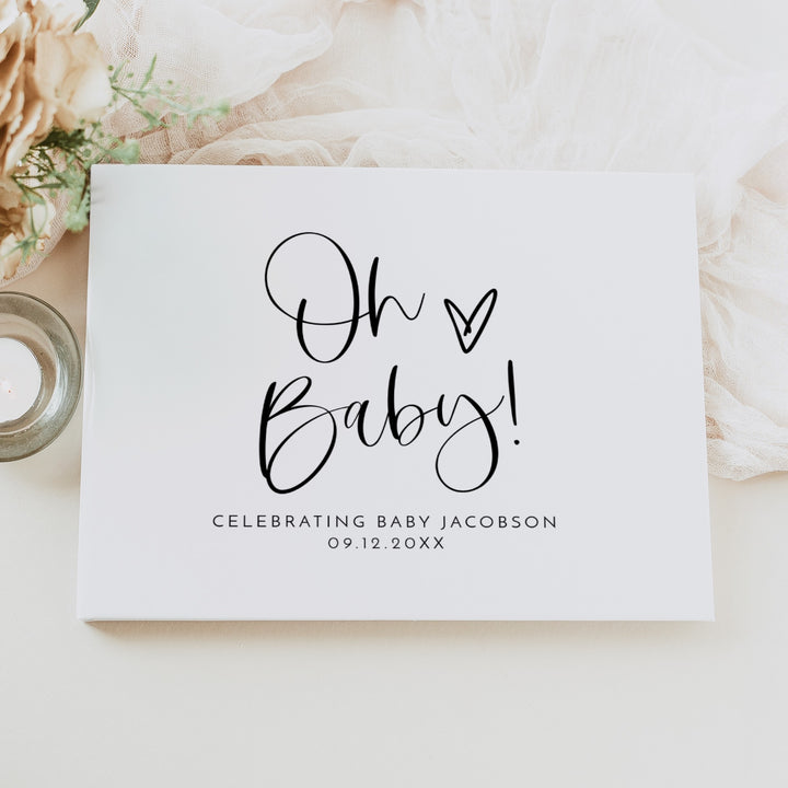 JOLIE Oh Baby Black & White Minimalist Baby Shower Guest Book Personalized