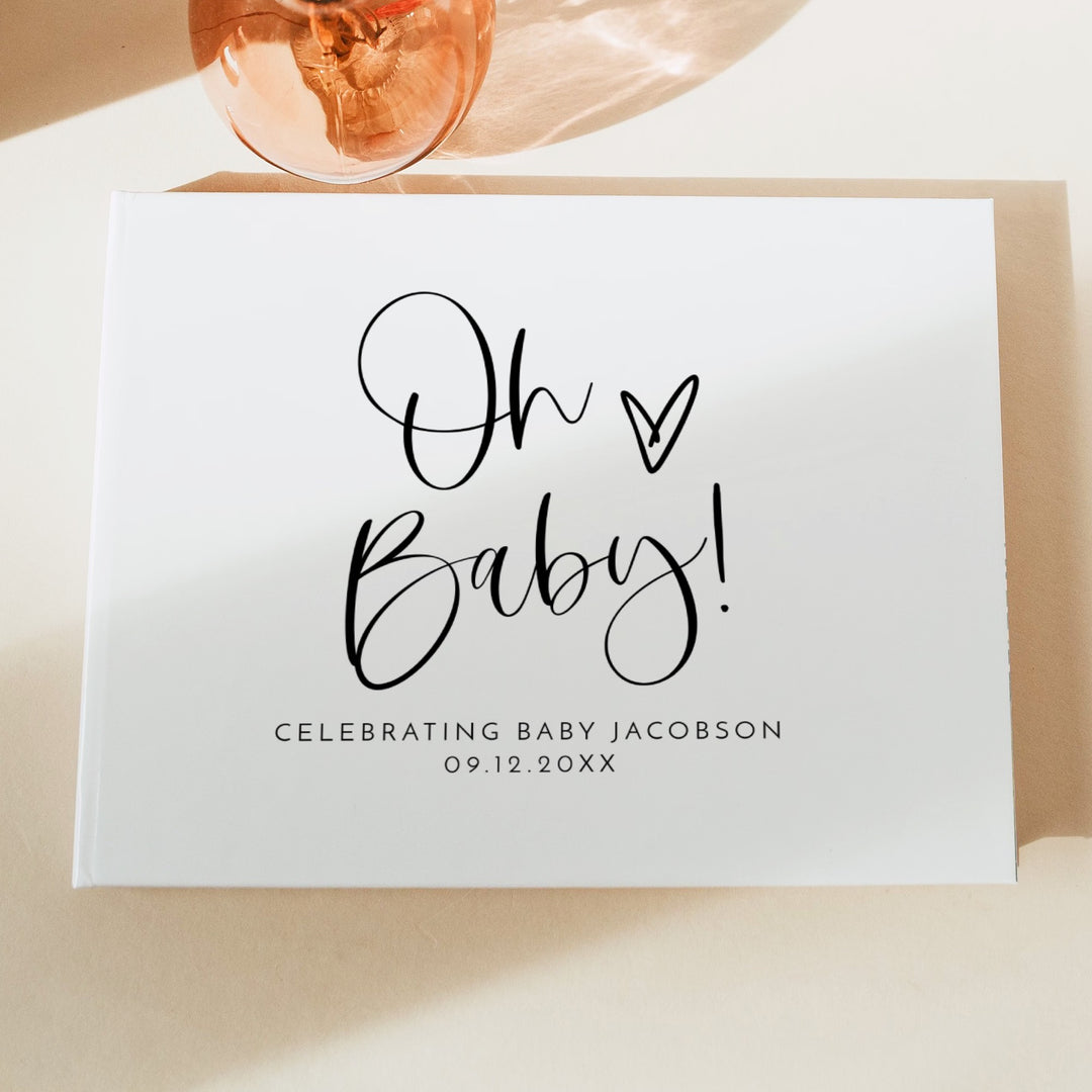 JOLIE Oh Baby Black & White Minimalist Baby Shower Guest Book Personalized