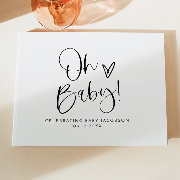 JOLIE Oh Baby Black & White Minimalist Baby Shower Guest Book Personalized