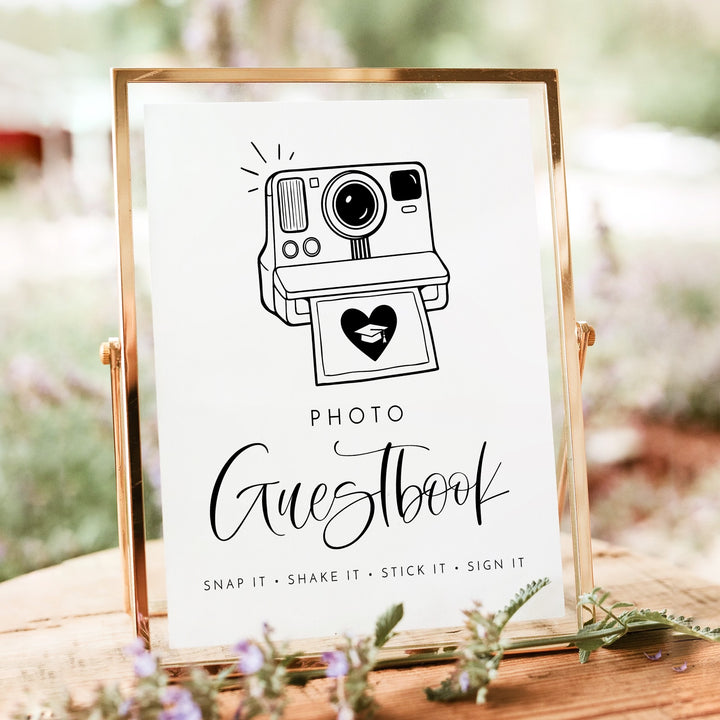 JOLIE Simple Graduation Black & White Polaroid Photo Guestbook Sign Unframed