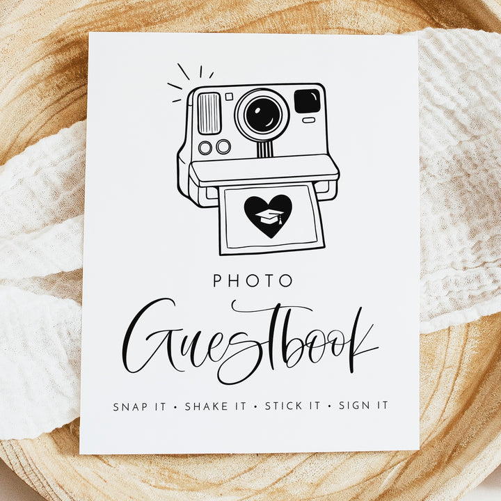 JOLIE Simple Graduation Black & White Polaroid Photo Guestbook Sign Unframed