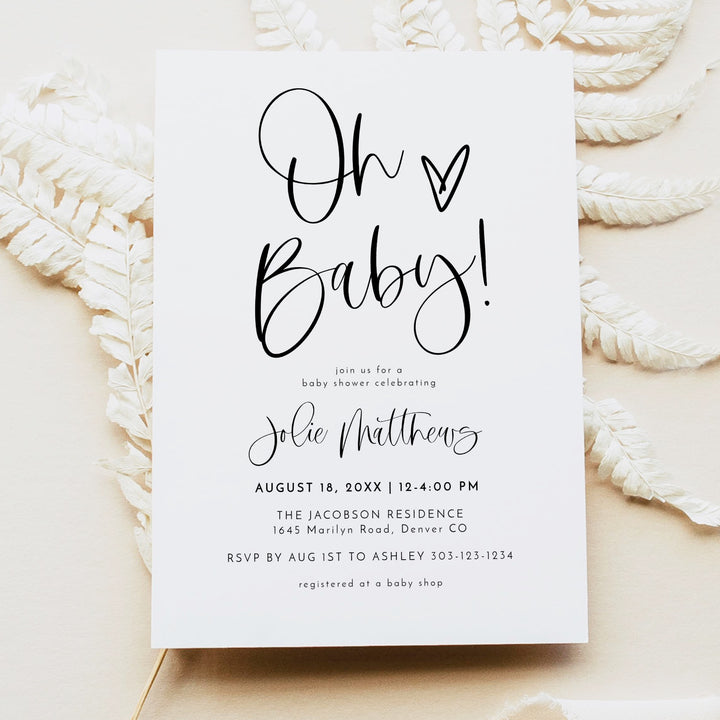 JOLIE Oh Baby Black & White Baby Shower Invitation Bundle