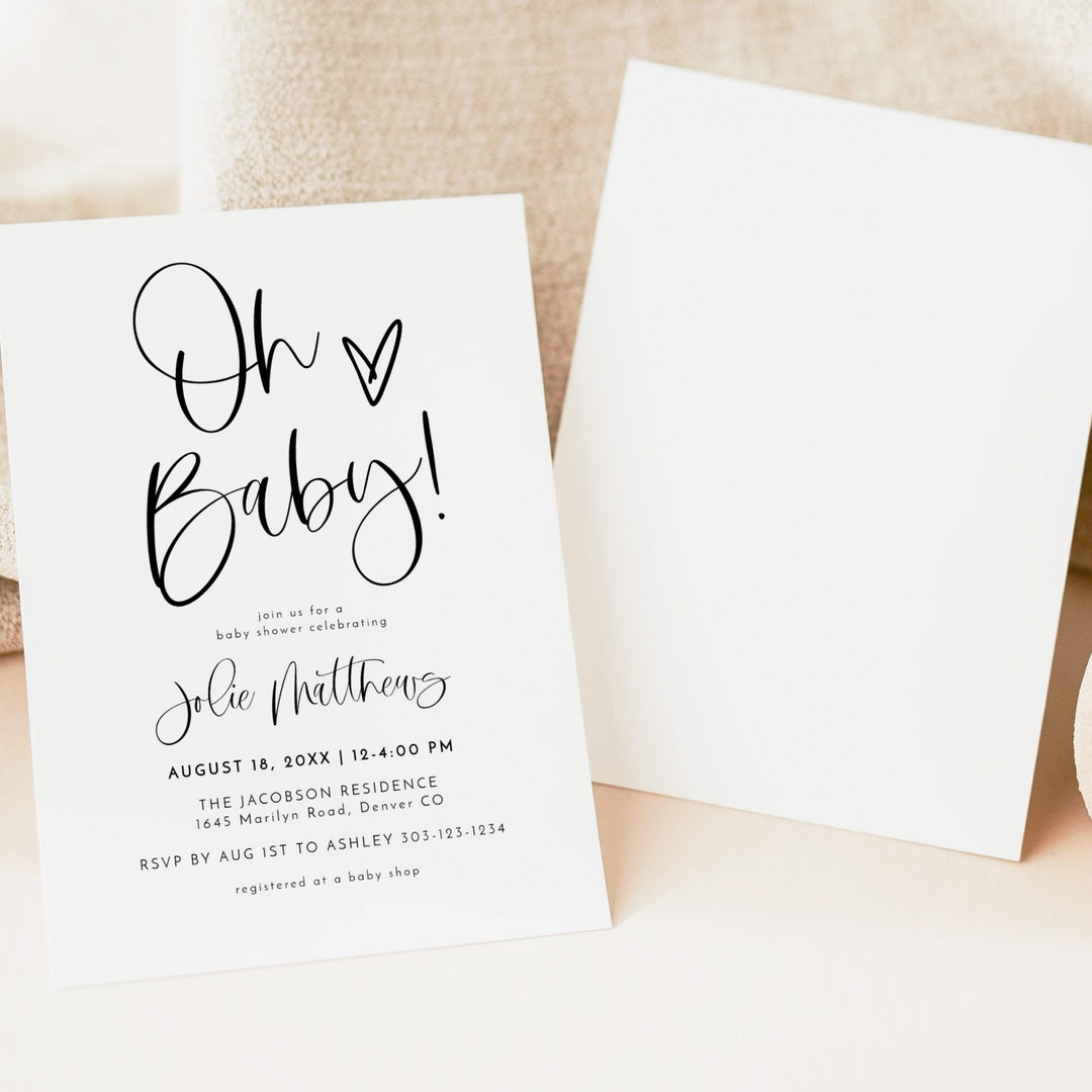 JOLIE Oh Baby Black & White Baby Shower Invitation Bundle