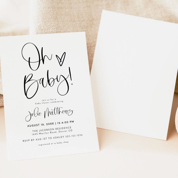 JOLIE Oh Baby Black & White Baby Shower Invitation Bundle