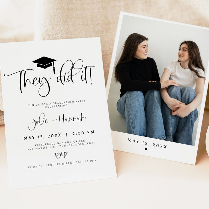 JOLIE  Minimalist Double Graduation Party with Photo Invitation