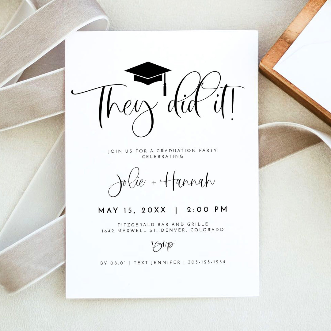 JOLIE  Minimalist Double Graduation Party with Photo Invitation