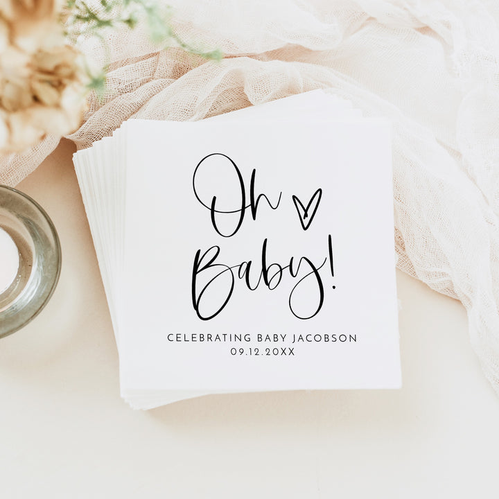 JOLIE Oh Baby Black & White Minimalist  Baby Shower Napkins