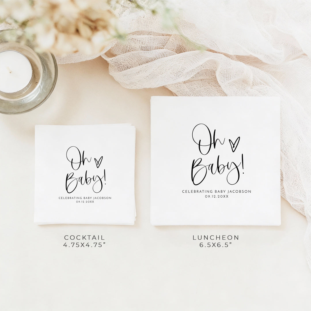 JOLIE Oh Baby Black & White Minimalist  Baby Shower Napkins