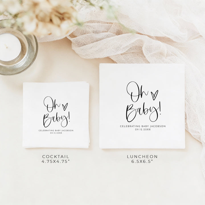 JOLIE Oh Baby Black & White Minimalist  Baby Shower Napkins