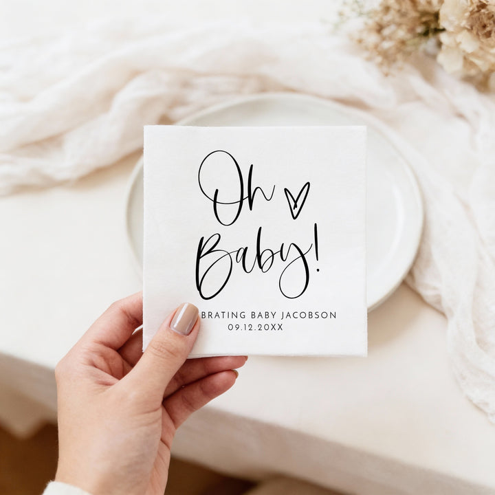 JOLIE Oh Baby Black & White Minimalist  Baby Shower Napkins