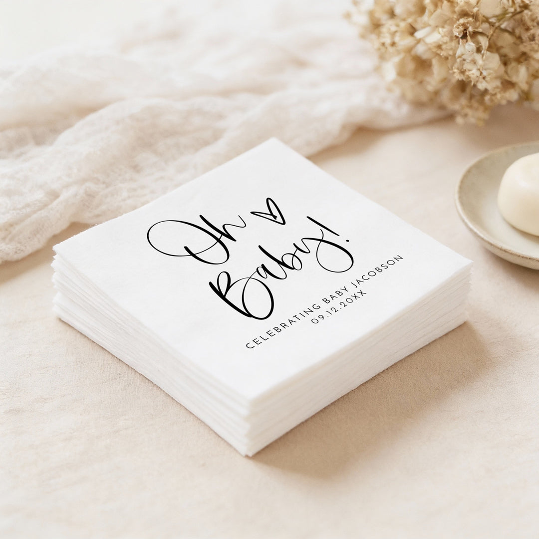 JOLIE Oh Baby Black & White Minimalist  Baby Shower Napkins