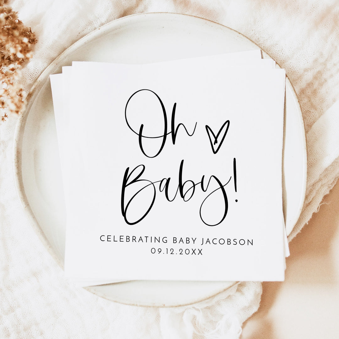JOLIE Oh Baby Black & White Minimalist  Baby Shower Napkins