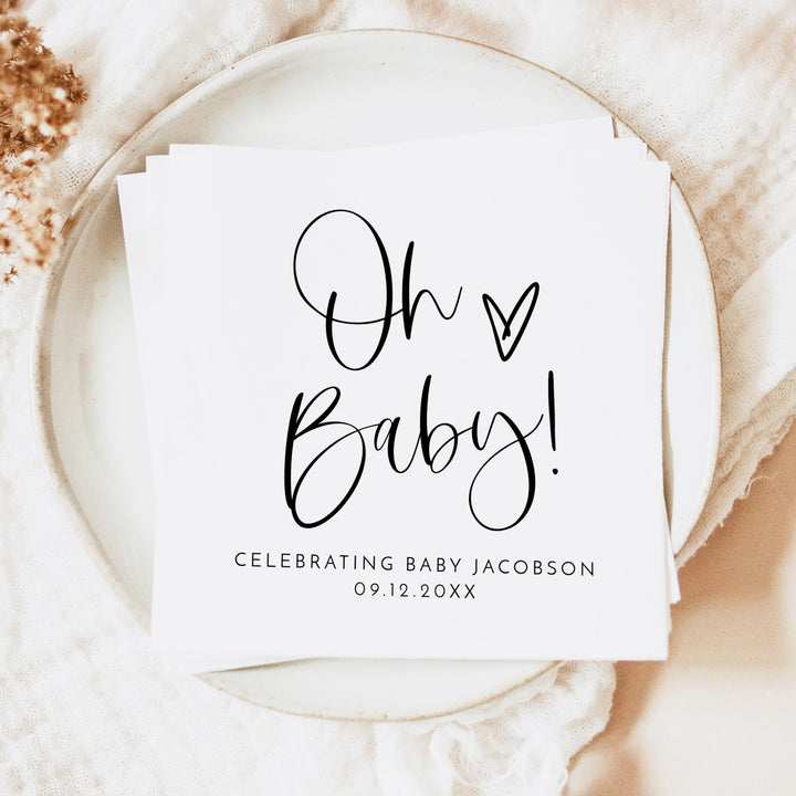 JOLIE Oh Baby Black & White Minimalist  Baby Shower Napkins