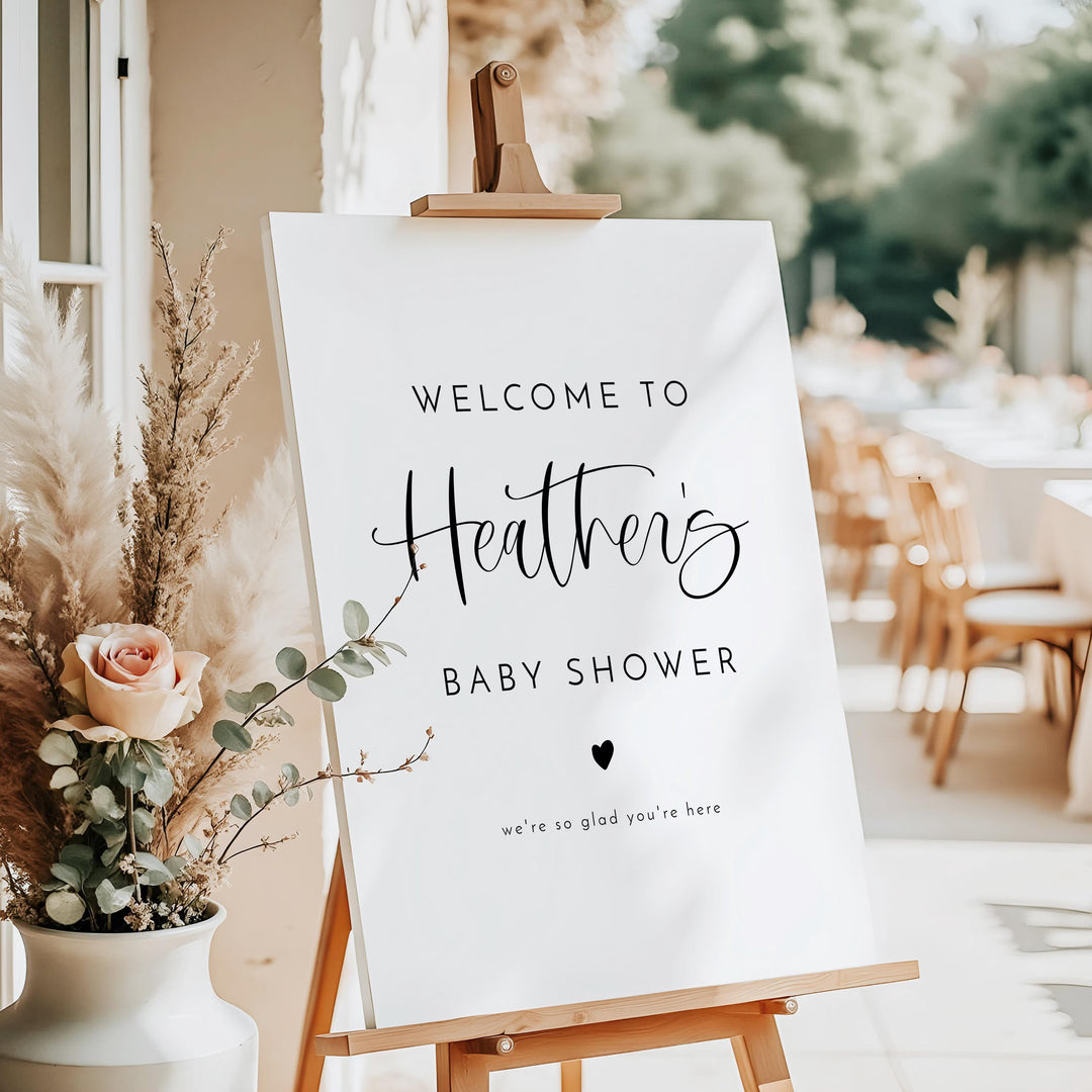 JOLIE Black & White Modern Minimalist Baby Shower Welcome Sign