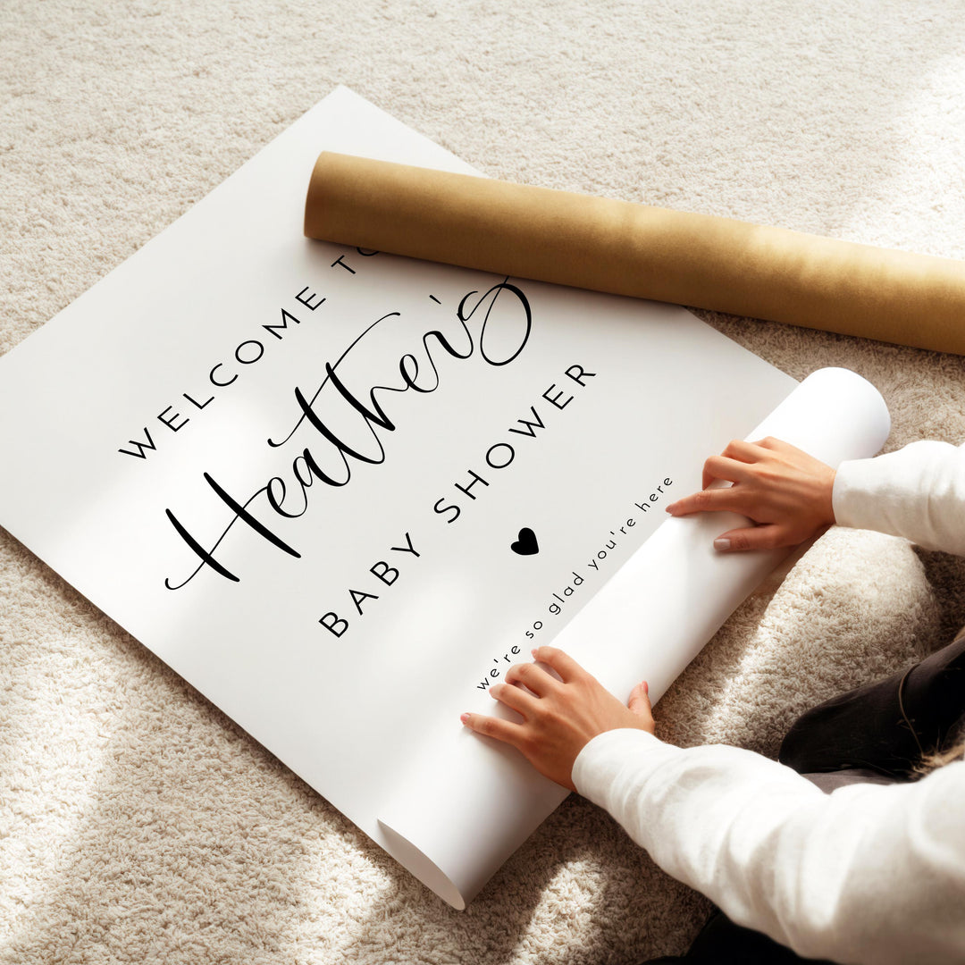 JOLIE Black & White Modern Minimalist Baby Shower Welcome Sign