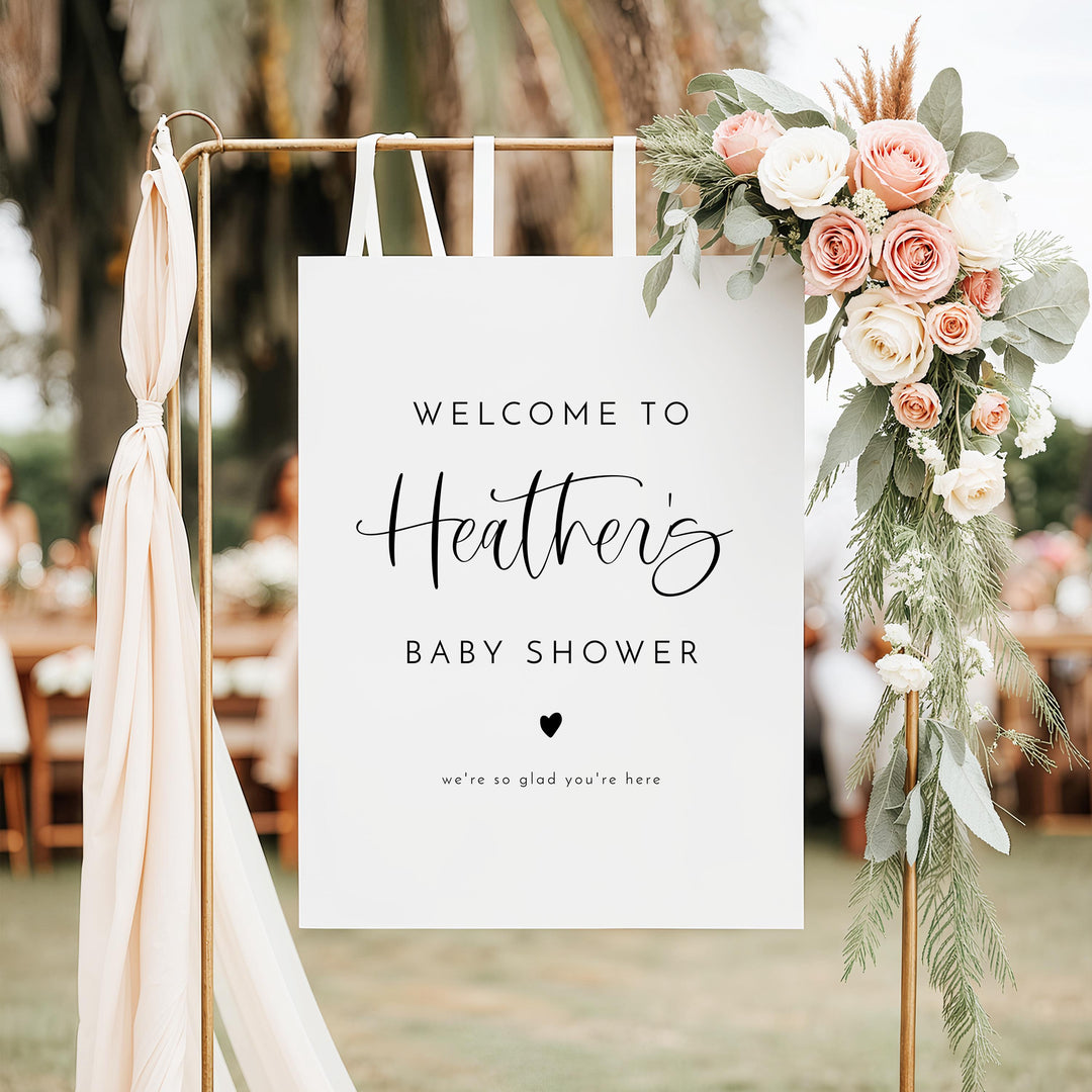JOLIE Black & White Modern Minimalist Baby Shower Welcome Sign