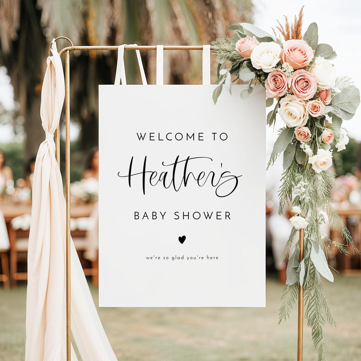 JOLIE Black & White Modern Minimalist Baby Shower Welcome Sign