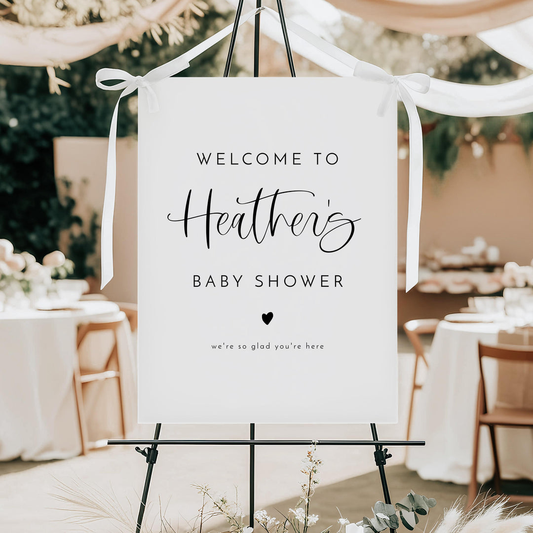 JOLIE Black & White Modern Minimalist Baby Shower Welcome Sign