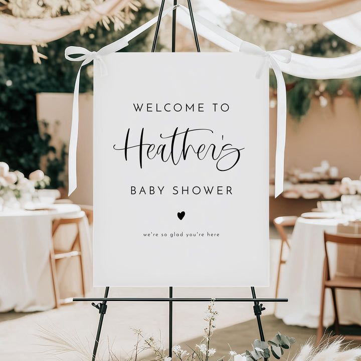 JOLIE Black & White Modern Minimalist Baby Shower Welcome Sign